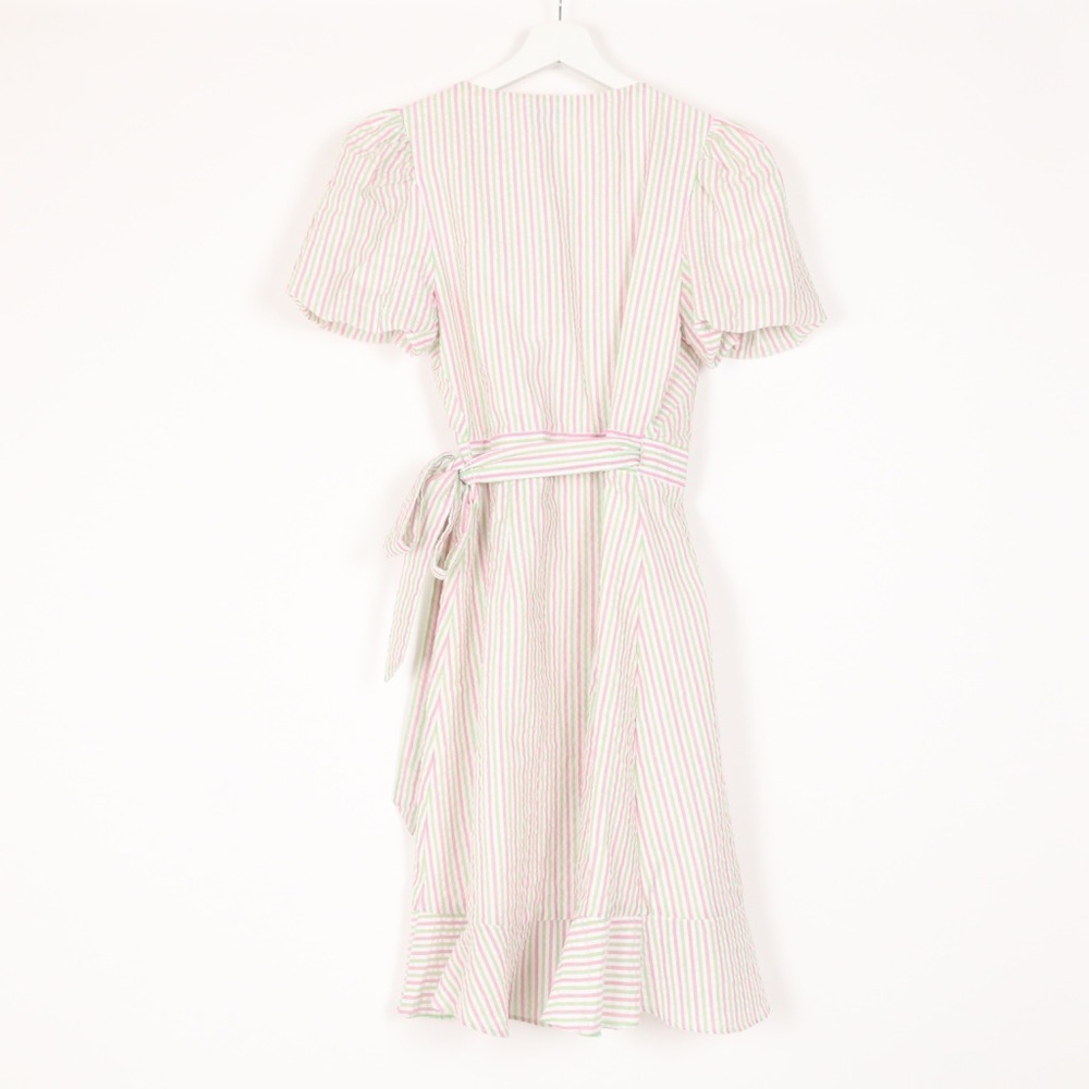Draper James Puff Sleeve Wrap Dress Seersucker Stripe - Picture 6 of 8